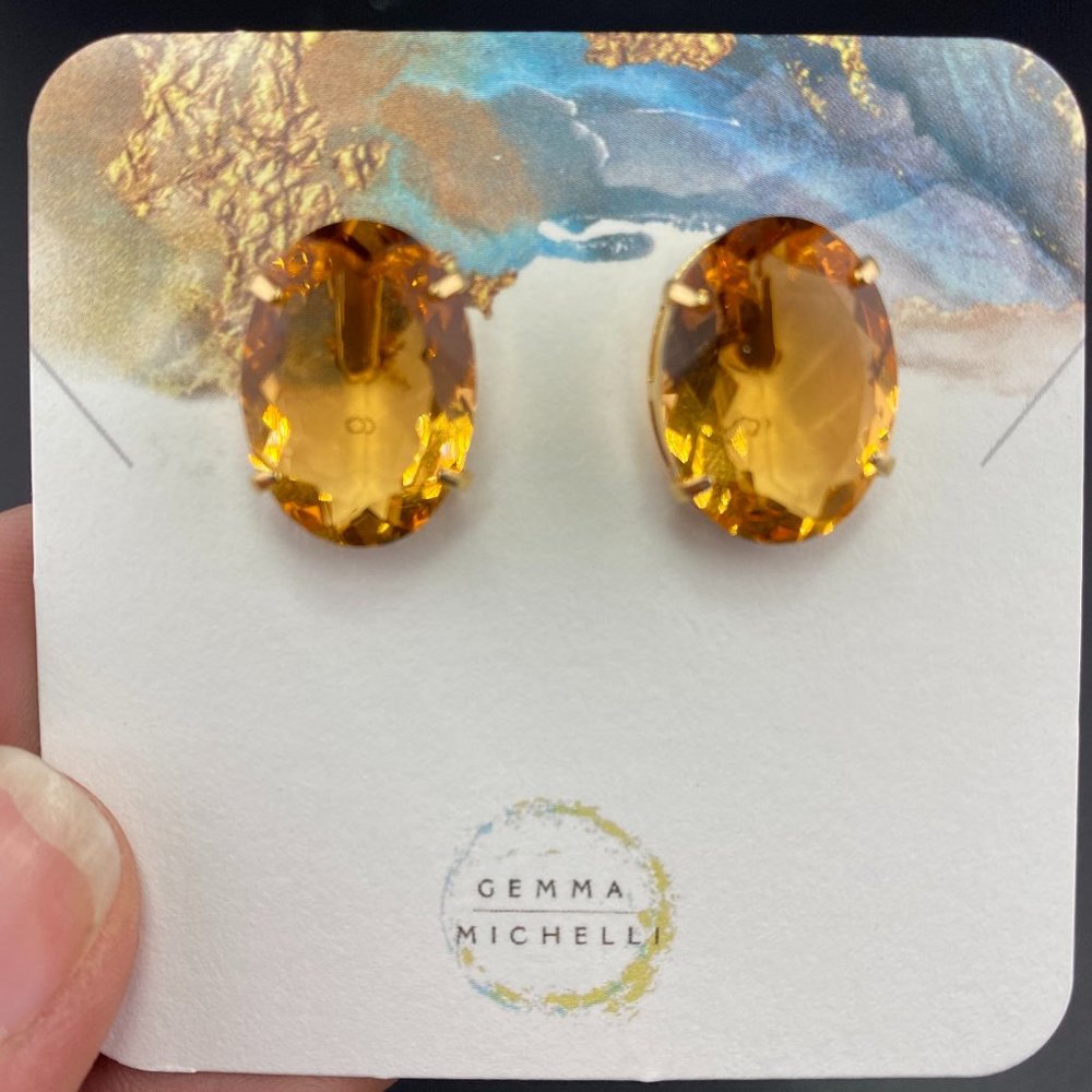 Classic Oval Reconstituted Imperial Topaz 18k Gold Plated Studds